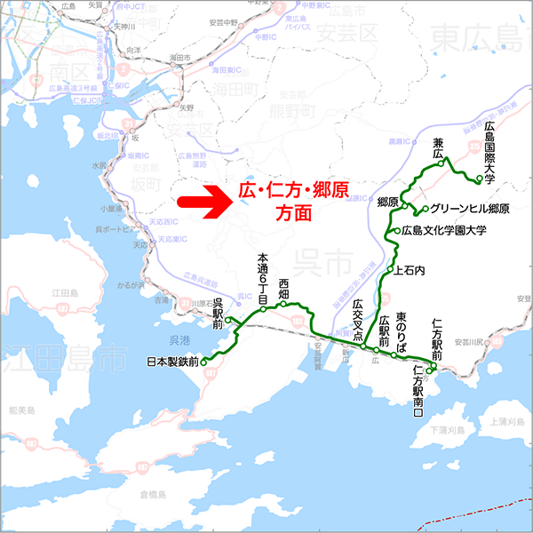 仁方川尻線/広長浜線/郷原黒瀬線-路線図