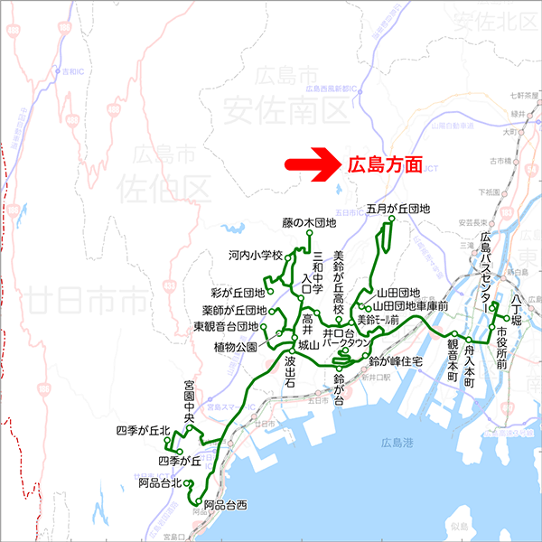 西広島バイパス線（市役所経由）-路線図