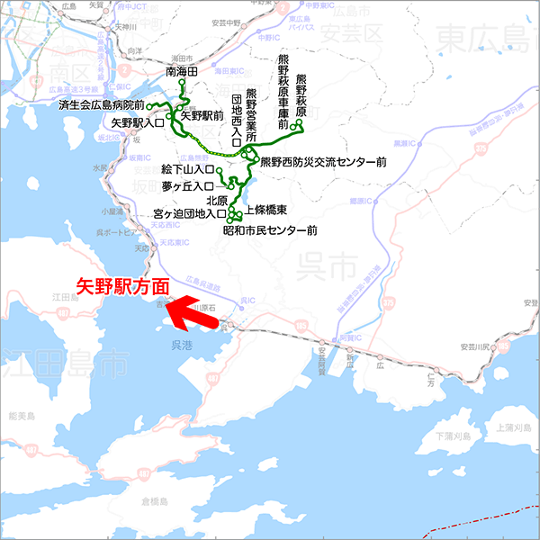 矢野～熊野・焼山方面-路線図