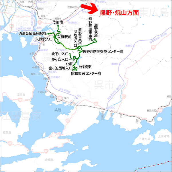 矢野～熊野・焼山方面-路線図