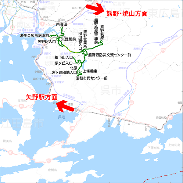 矢野～熊野・焼山方面-路線図