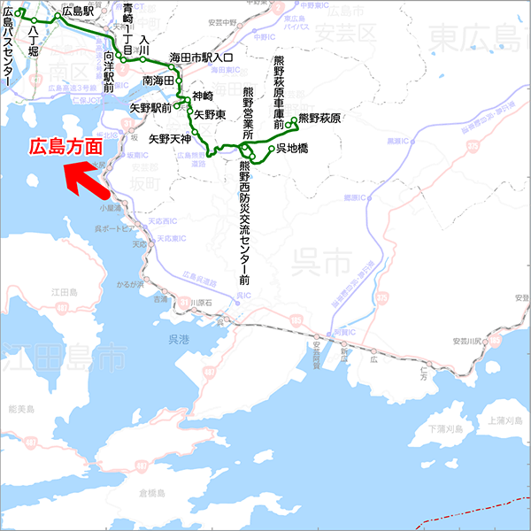 広島～熊野方面（向洋経由）-路線図