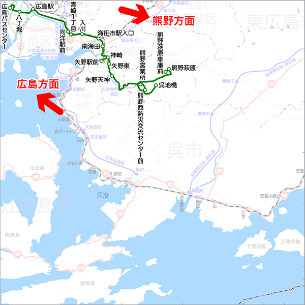 広島～熊野方面（向洋経由）-路線図