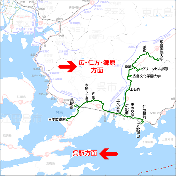 仁方川尻線/広長浜線/郷原黒瀬線-路線図