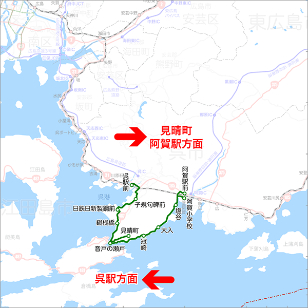 阿賀音戸の瀬戸線-路線図