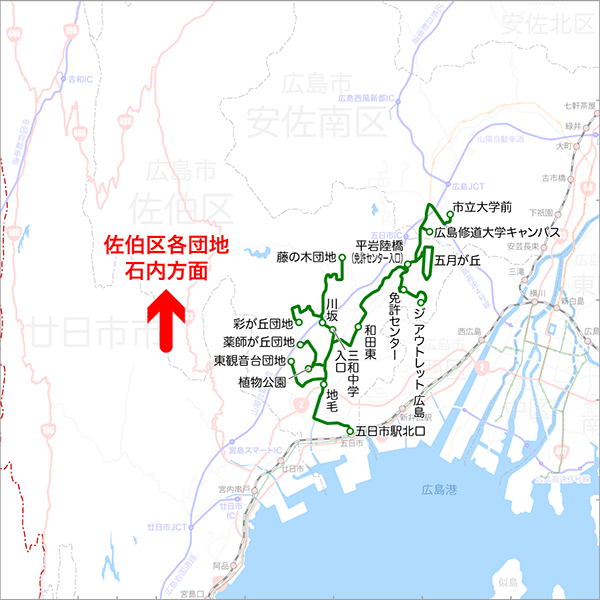 五日市駅北口発着（岡の下橋経由）-路線図