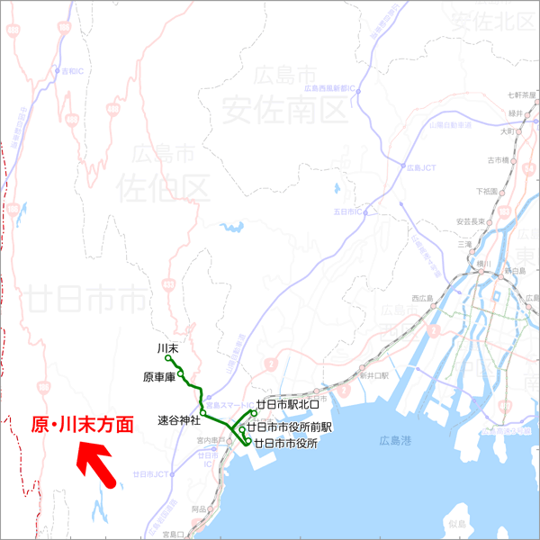 廿日市市役所前駅発着（原線）-路線図