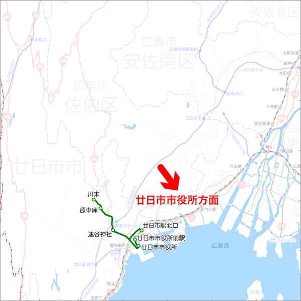 廿日市市役所前駅発着（原線）-路線図