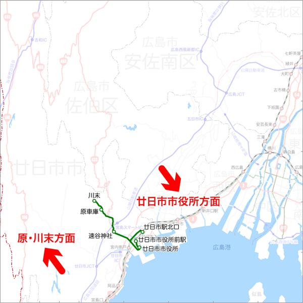 廿日市市役所前駅発着（原線）-路線図