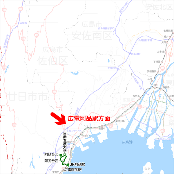 阿品駅発着（阿品台線）-路線図