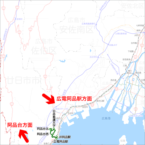 阿品駅発着（阿品台線）-路線図