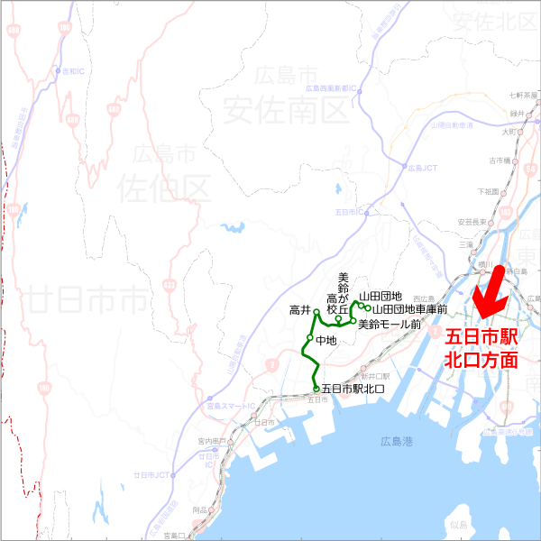 五日市駅北口発着（中地経由）-路線図