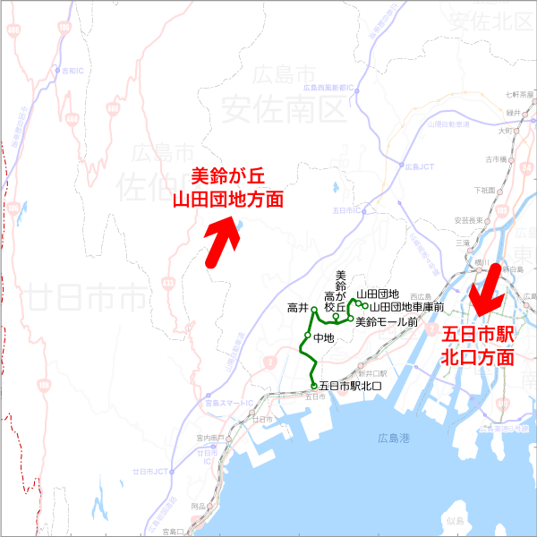 五日市駅北口発着（中地経由）-路線図