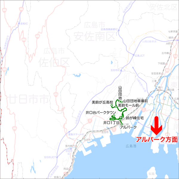 アルパーク・新井口駅発着-路線図