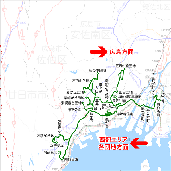 西広島バイパス線（市役所経由）-路線図